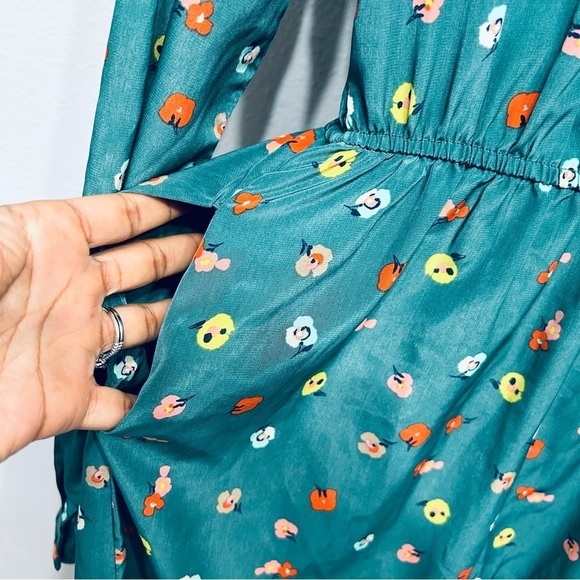 Green button up dress with collar, and open back. - Picture 5 of 11